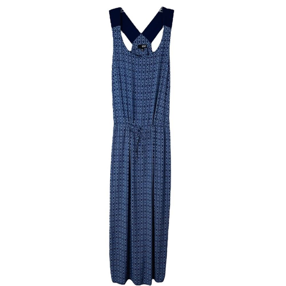 ANA blue geometric lightweight preppy coastal maxi dress large